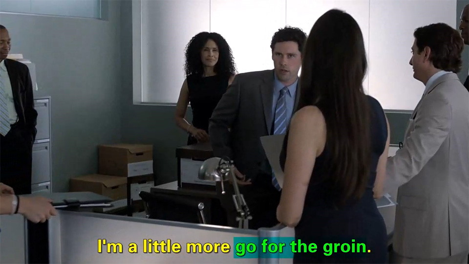看美剧金装律师学英语词汇:Go for the groin